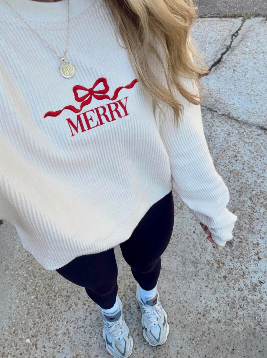 'Merry Bow' Corded Crewneck - United Monograms