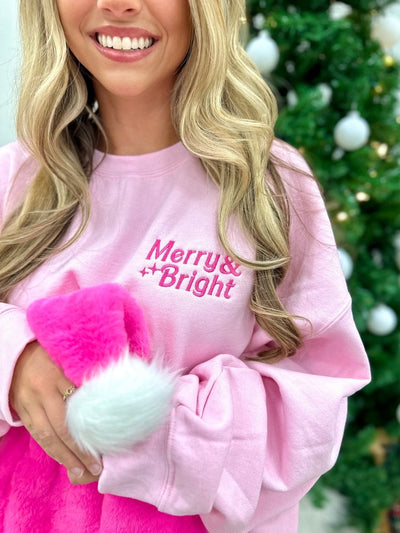'Merry & Bright' Embroidered Crewneck Sweatshirt - United Monograms