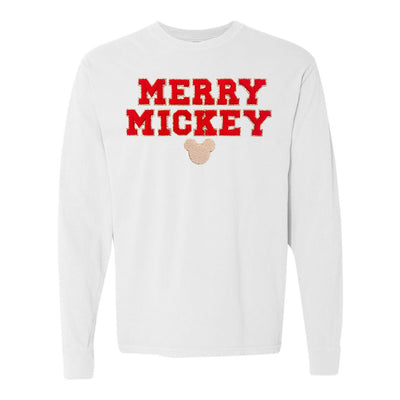 Merry Mickey Letter Patch Comfort Colors Long Sleeve T-Shirt - United Monograms