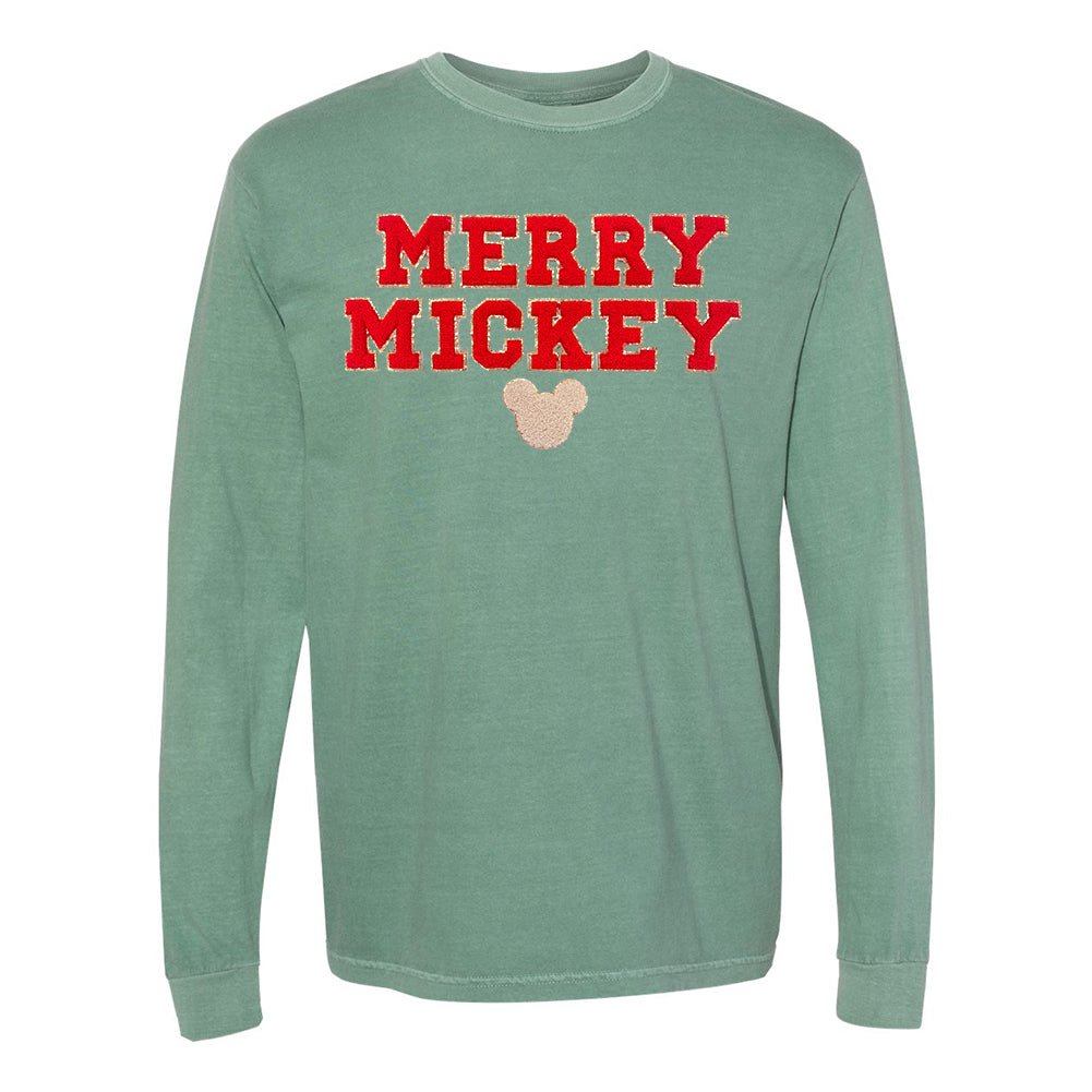 Merry Mickey Letter Patch Comfort Colors Long Sleeve T-Shirt - United Monograms
