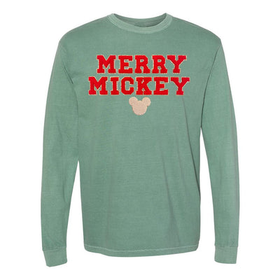 Merry Mickey Letter Patch Comfort Colors Long Sleeve T-Shirt - United Monograms