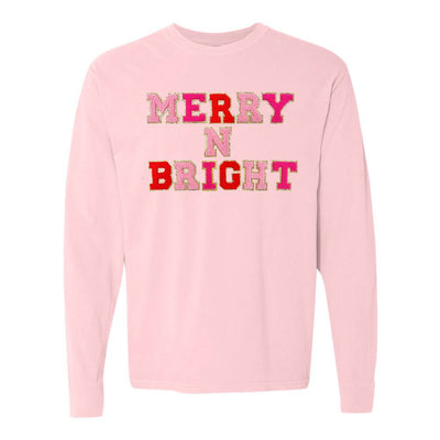 Merry N Bright Letter Patch Comfort Colors Long Sleeve T-Shirt - United Monograms