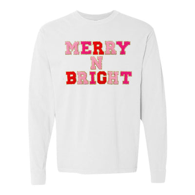 Merry N Bright Letter Patch Comfort Colors Long Sleeve T-Shirt - United Monograms