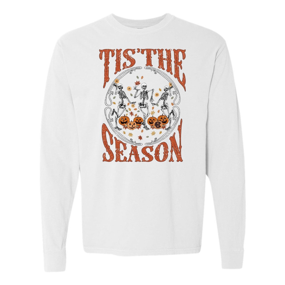 Monogramed 'Tis The Season Skeletons' Long Sleeve T-Shirt - United Monograms