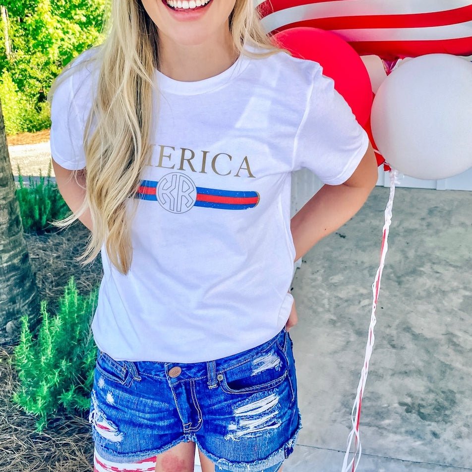 Monogrammed 'America Designer Dupe' Premium T-Shirt - United Monograms