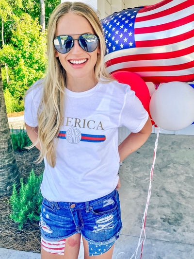 Monogrammed 'America Designer Dupe' Premium T-Shirt - United Monograms