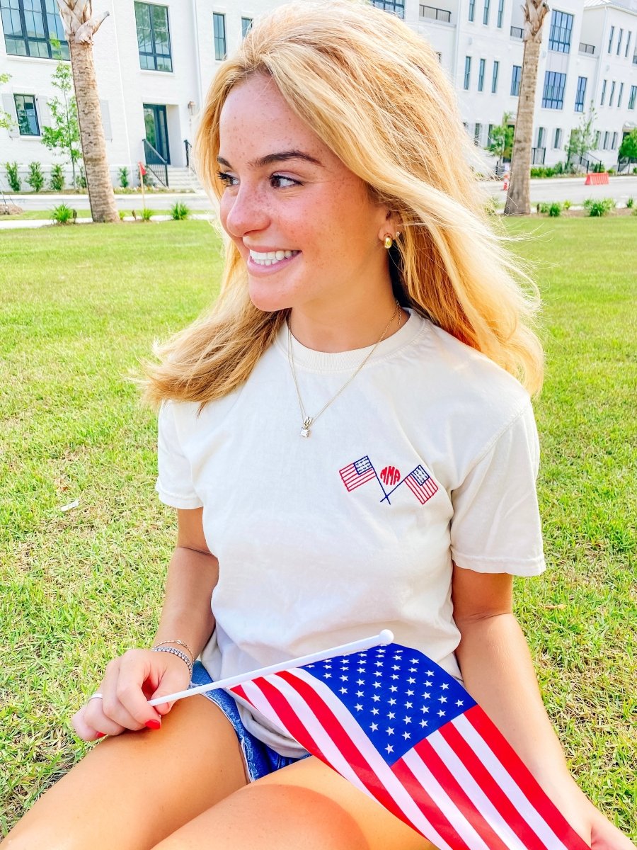 Monogrammed American Flag Comfort Colors T-Shirt - United Monograms