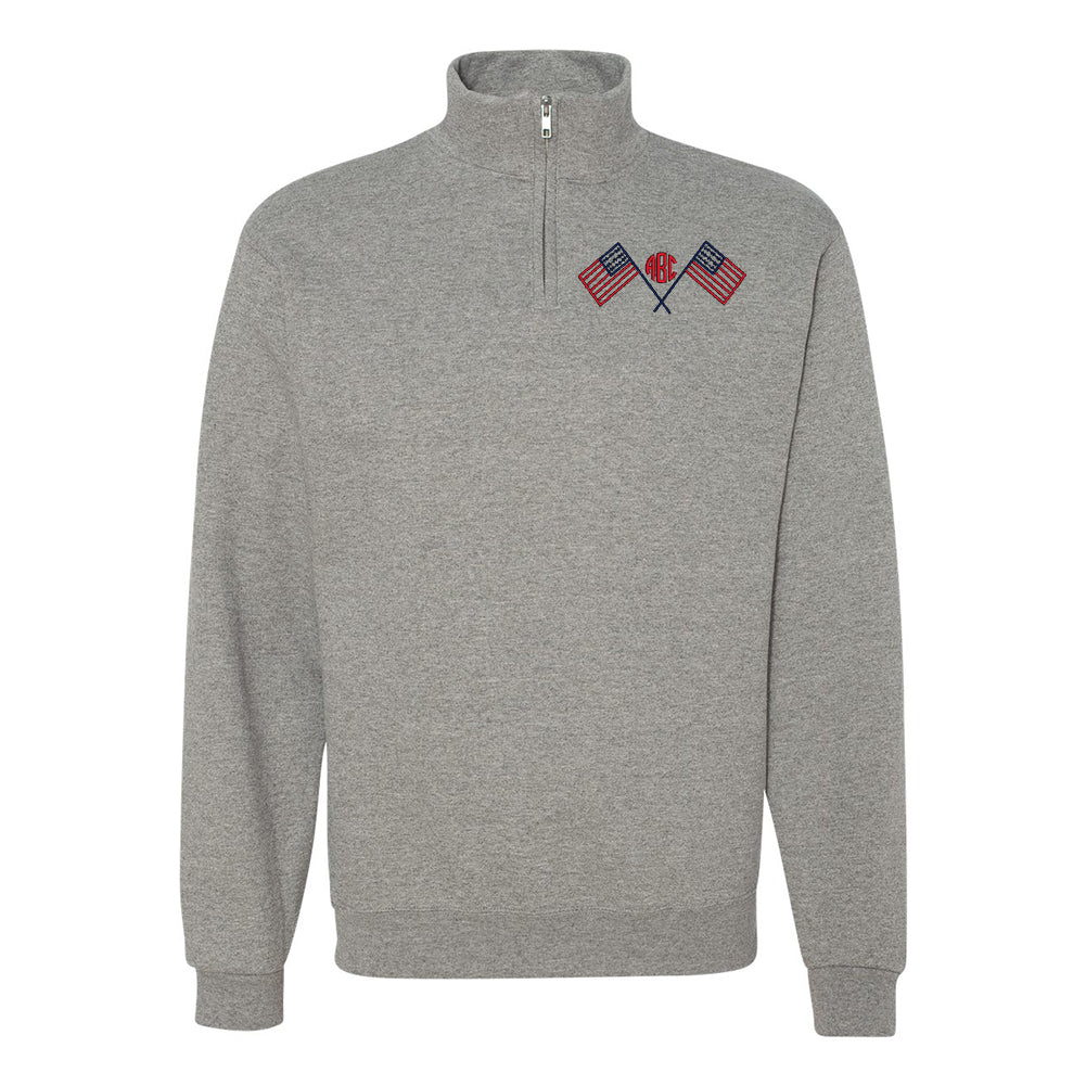 Monogrammed American Flag Quarter Zip Sweatshirt - United Monograms
