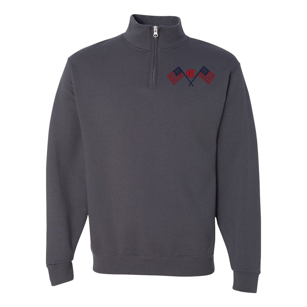 Monogrammed American Flag Quarter Zip Sweatshirt - United Monograms