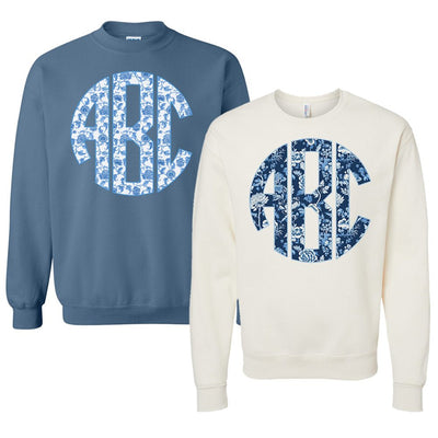 Monogrammed 'Blue & White Chinoiserie' Big Print Sweatshirt - United Monograms