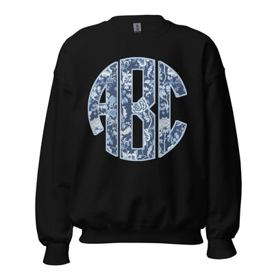 Monogrammed 'Blue & White Chinoiserie' Big Print Sweatshirt - United Monograms
