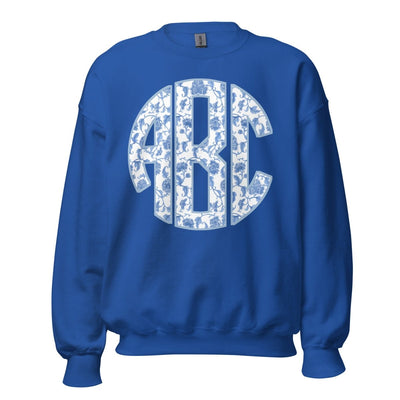 Monogrammed 'Blue & White Chinoiserie' Big Print Sweatshirt - United Monograms
