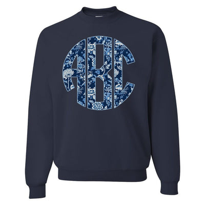 Monogrammed 'Blue & White Chinoiserie' Big Print Sweatshirt - United Monograms