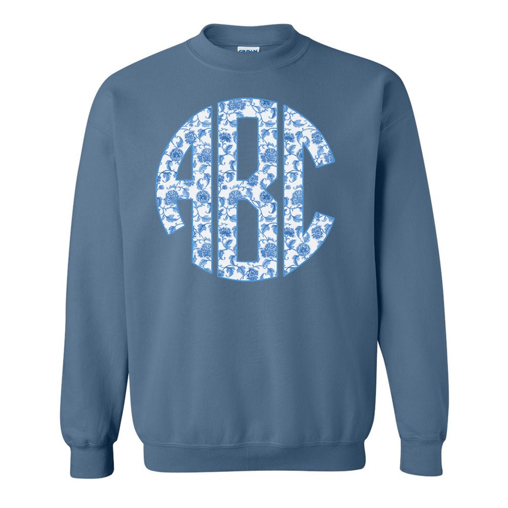 Monogrammed 'Blue & White Chinoiserie' Big Print Sweatshirt - United Monograms