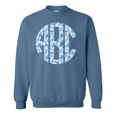 Monogrammed 'Blue & White Chinoiserie' Big Print Sweatshirt - United Monograms