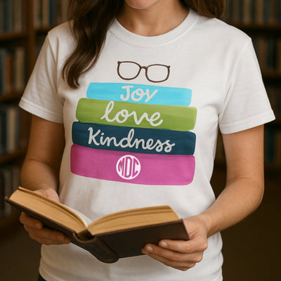 Monogrammed 'Bookstack' Basic T-Shirt - United Monograms