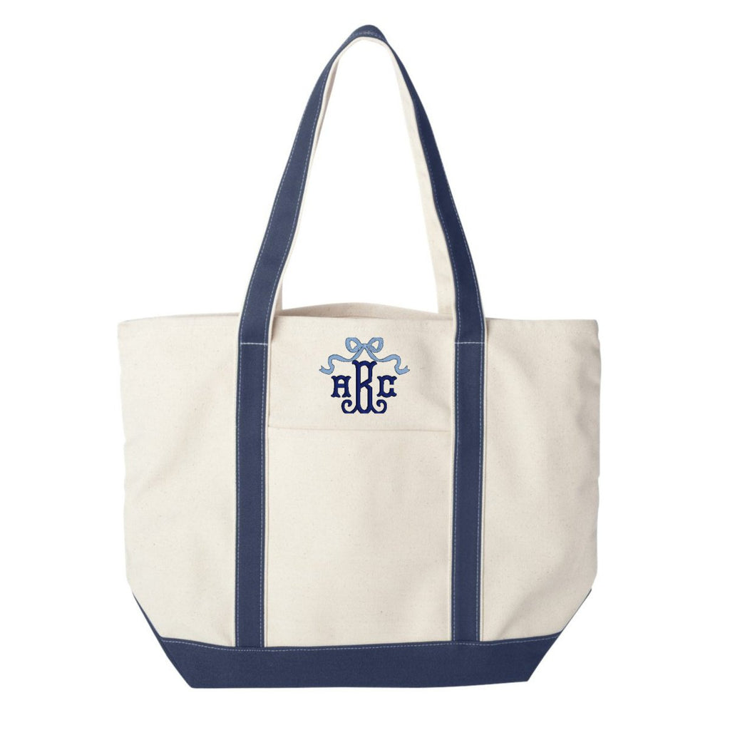 Monogrammed Bow Canvas Boat Tote United Monograms