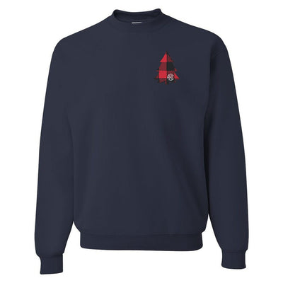 Monogrammed Buffalo Check Christmas Tree Crewneck Sweatshirt - United Monograms
