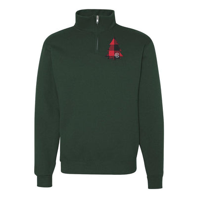 Monogrammed Buffalo Check Christmas Tree Quarter Zip Sweatshirt - United Monograms