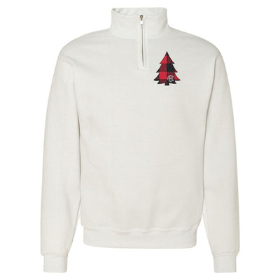 Monogrammed Buffalo Check Christmas Tree Quarter Zip Sweatshirt - United Monograms