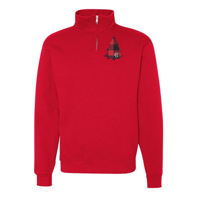 Monogrammed Buffalo Check Christmas Tree Quarter Zip Sweatshirt - United Monograms