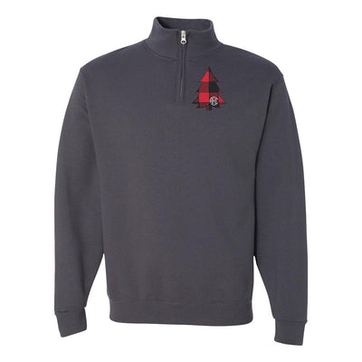 Monogrammed Buffalo Check Christmas Tree Quarter Zip Sweatshirt - United Monograms