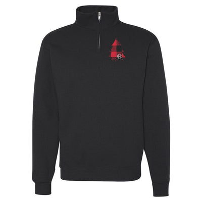 Monogrammed Buffalo Check Christmas Tree Quarter Zip Sweatshirt - United Monograms