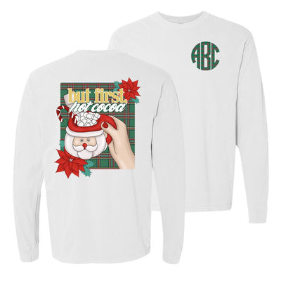 Monogrammed 'But First, Hot Cocoa' Front & Back Long Sleeve T - Shirt - United Monograms
