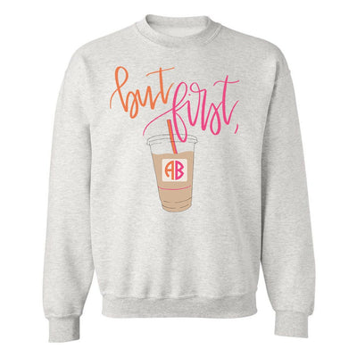 Monogrammed 'But First, Iced Coffee' Crewneck Sweatshirt - United Monograms