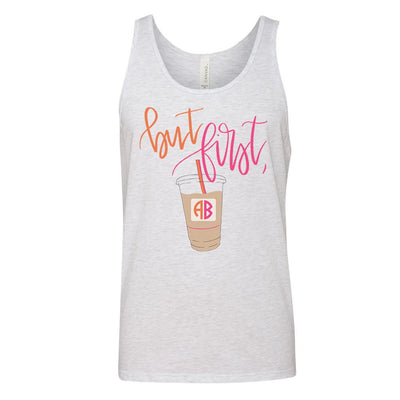 Monogrammed 'But First, Iced Coffee' Premium Tank Top - United Monograms