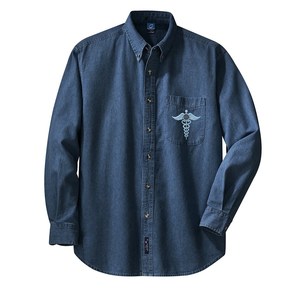 Monogrammed Caduceus Oversized Denim Shirt - United Monograms