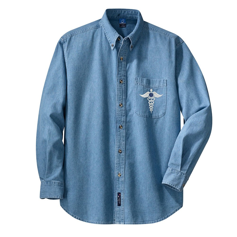 Monogrammed Caduceus Oversized Denim Shirt - United Monograms