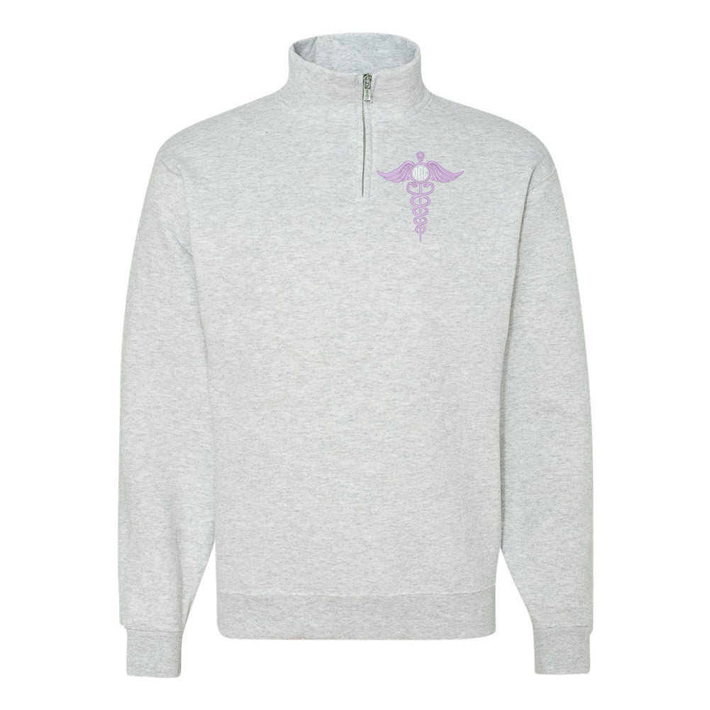 Monogrammed Caduceus Quarter Zip Sweatshirt - United Monograms