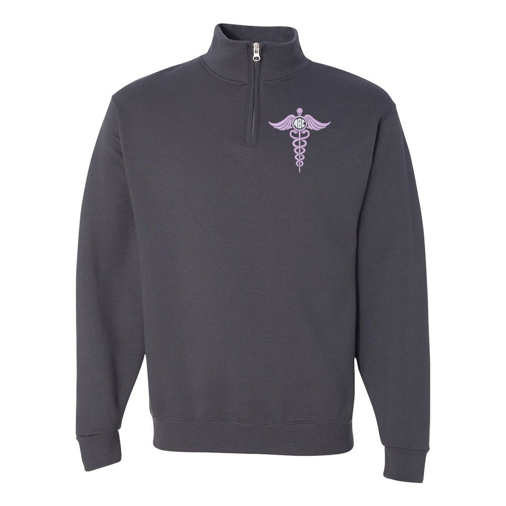 Monogrammed Caduceus Quarter Zip Sweatshirt - United Monograms