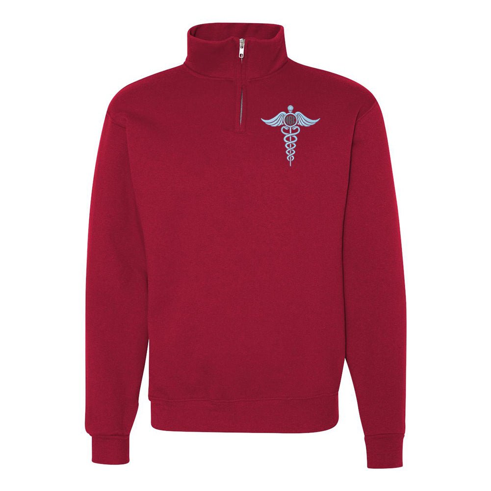 Monogrammed Caduceus Quarter Zip Sweatshirt - United Monograms