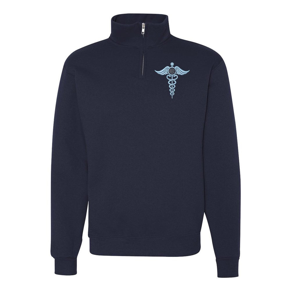 Monogrammed Caduceus Quarter Zip Sweatshirt - United Monograms