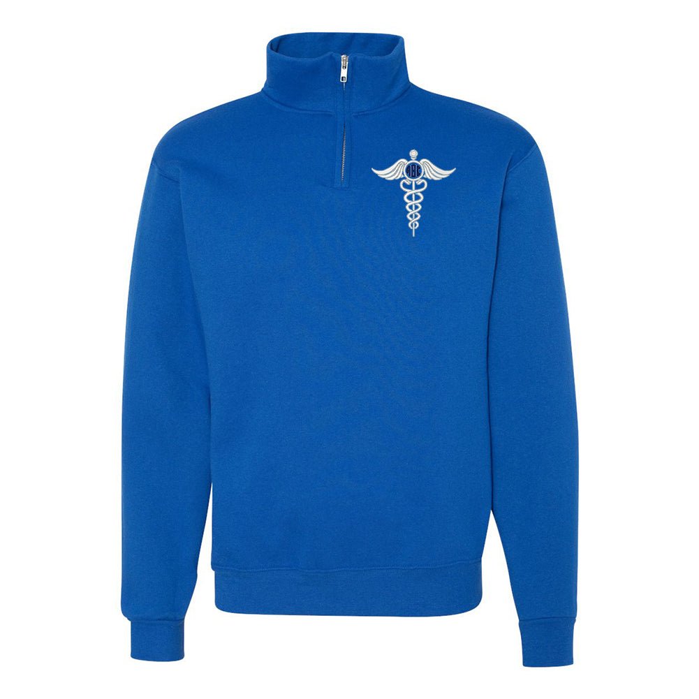 Monogrammed Caduceus Quarter Zip Sweatshirt - United Monograms