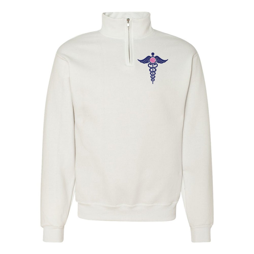 Monogrammed Caduceus Quarter Zip Sweatshirt - United Monograms