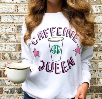 Monogrammed 'Caffeine Queen' Crewneck Sweatshirt - United Monograms