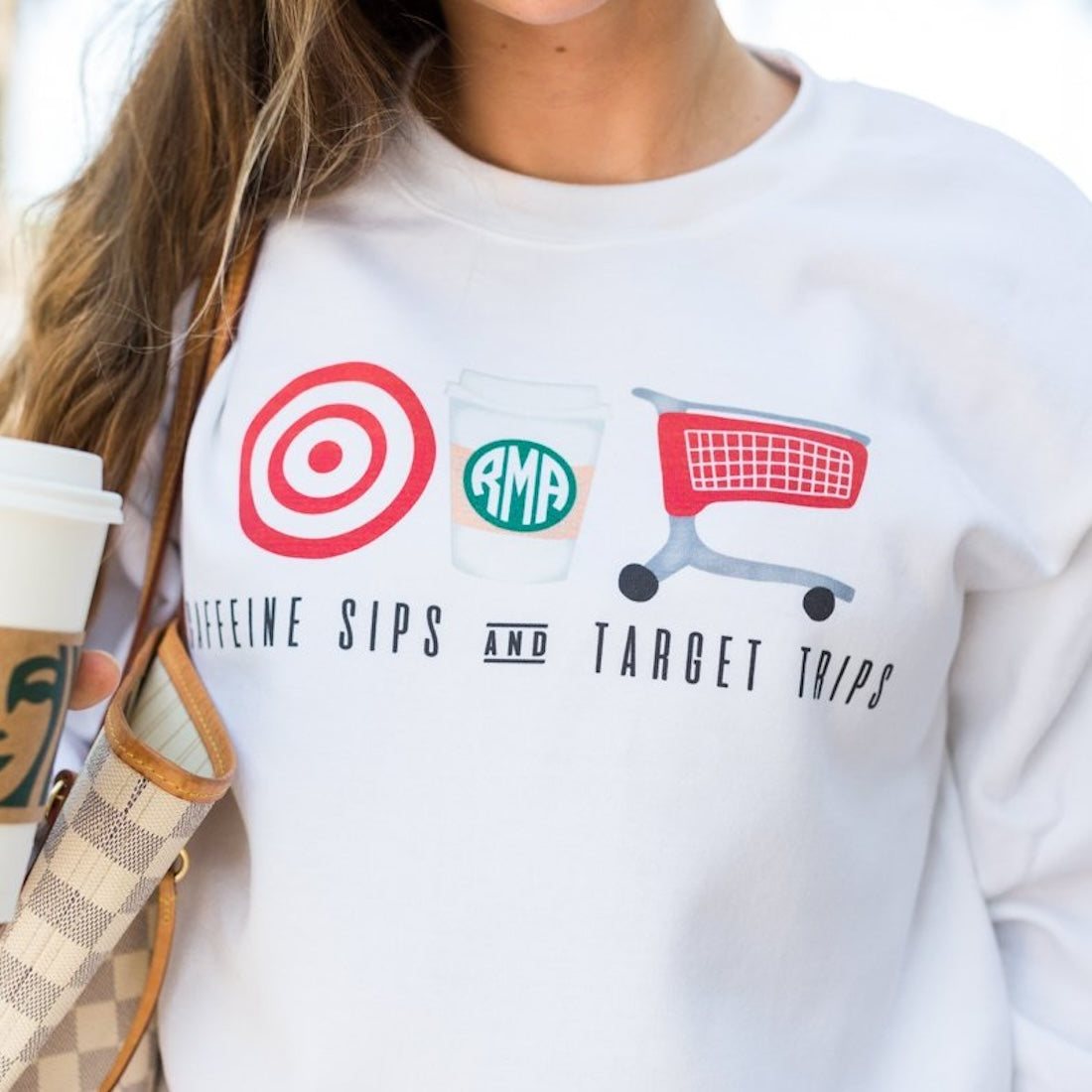 Monogrammed 'Caffeine Sips & Shopping Trips' Crewneck Sweatshirt