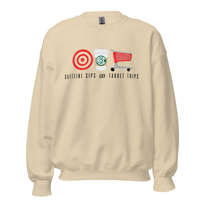 Monogrammed 'Caffeine Sips & Target Trips' Crewneck Sweatshirt - United Monograms