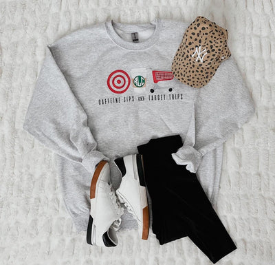 Monogrammed 'Caffeine Sips & Target Trips' Crewneck Sweatshirt - United Monograms