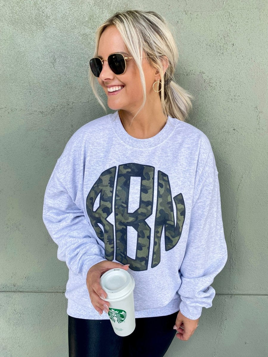 Monogrammed 'Camo' Big Print Crewneck Sweatshirt - United Monograms