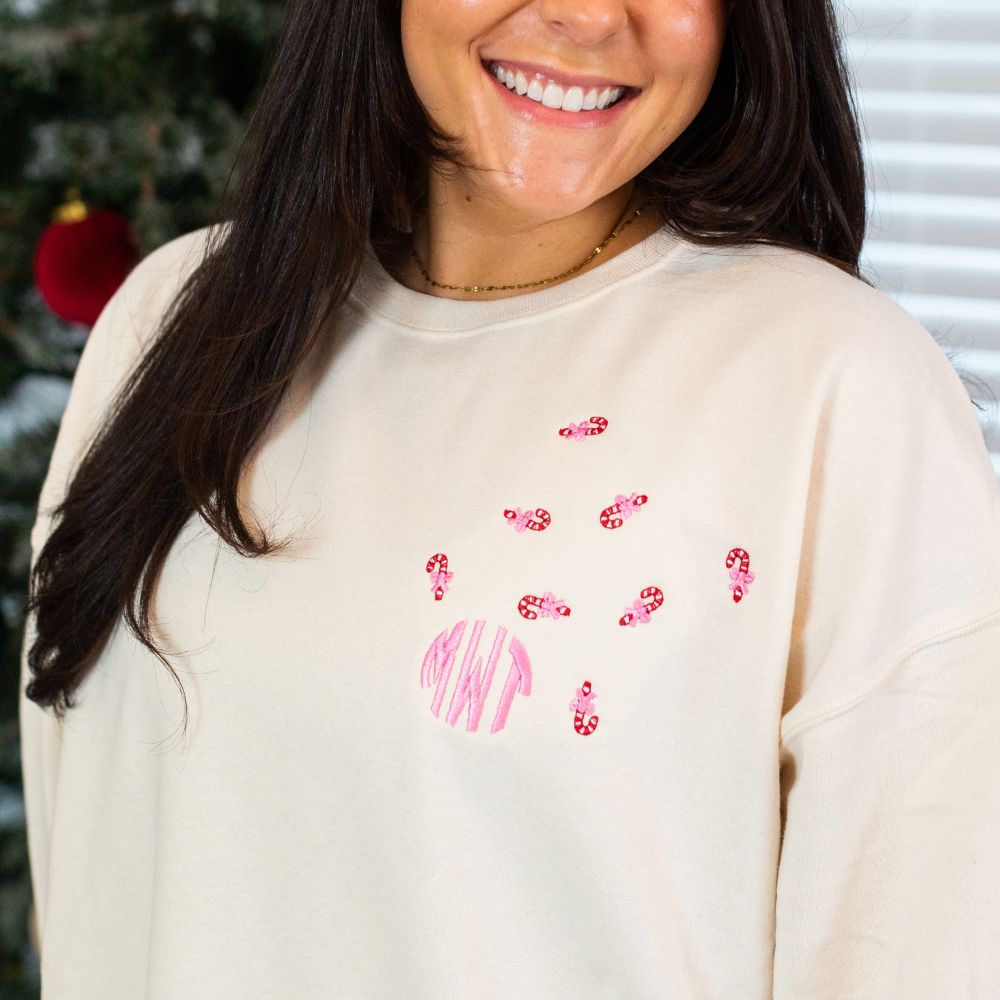 Monogrammed ‘Candy Cane Confetti’ Crewneck Sweatshirt - United Monograms
