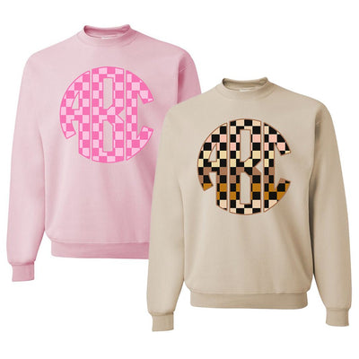 Monogrammed 'Checkerboard' Big Print Crewneck Sweatshirt - United Monograms