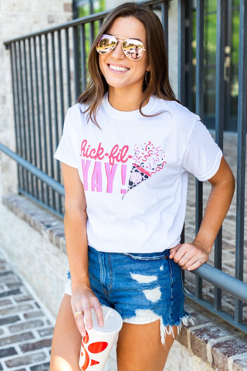 Monogrammed 'Chick-fil-YAY' Basic T-Shirt - United Monograms