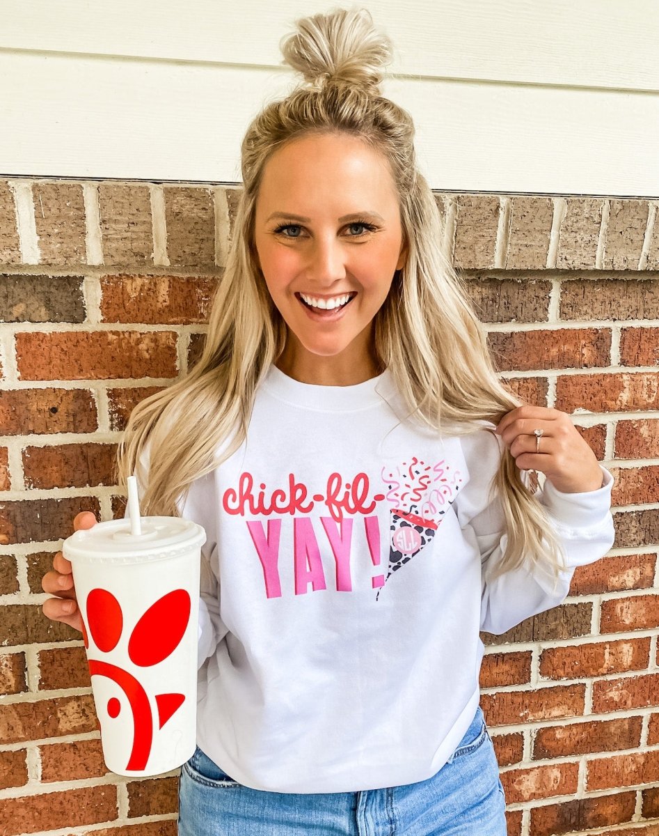 Monogrammed 'Chick-fil-YAY' Crewneck Sweatshirt - United Monograms