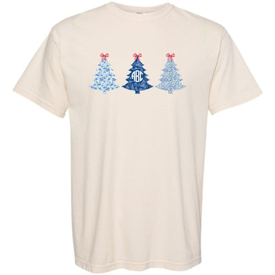 Monogrammed 'Chinoiserie Christmas Trees' T - Shirt - United Monograms