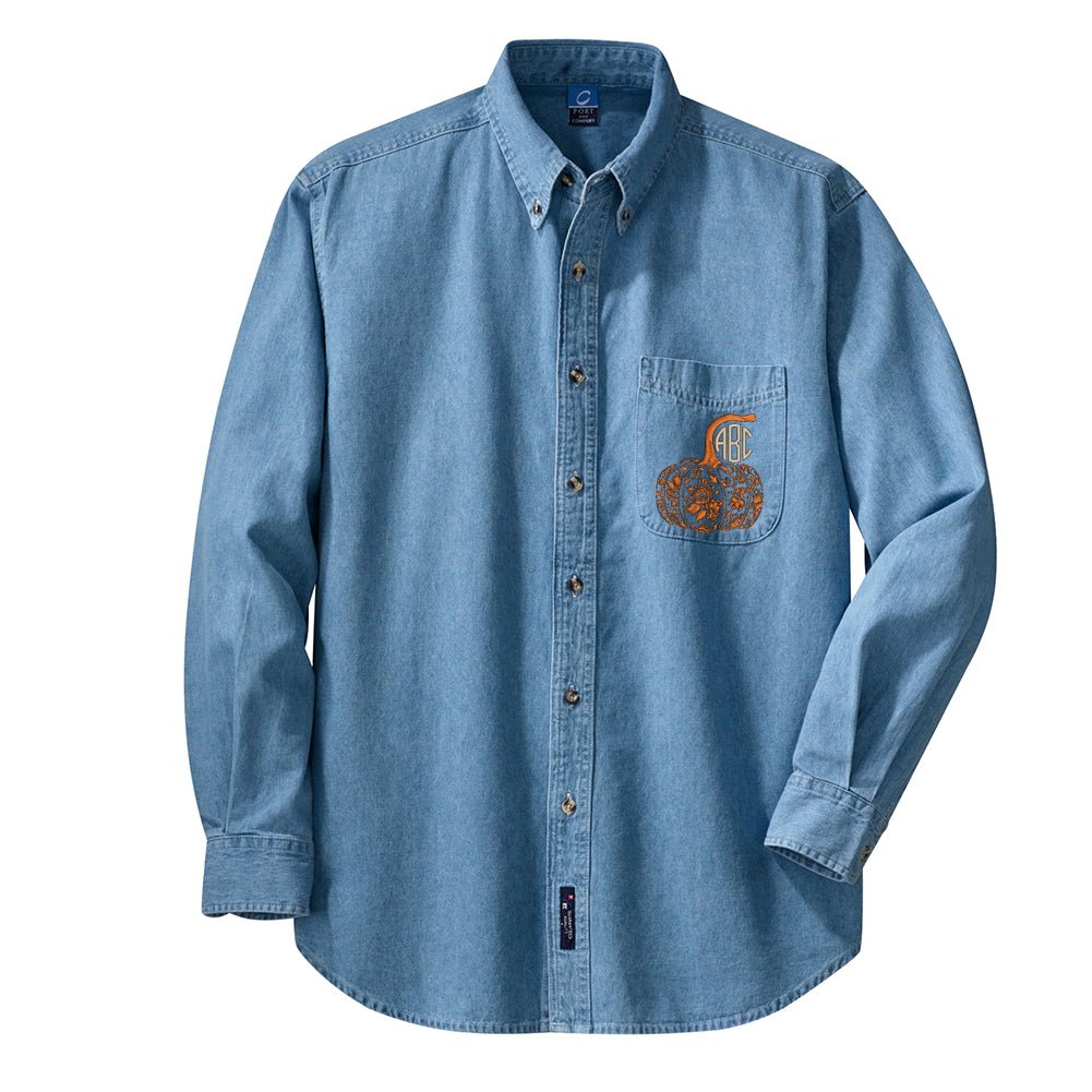 Monogrammed 'Chinoiserie Pumpkin' Oversized Denim Long Sleeve - United Monograms