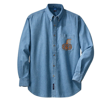 Monogrammed 'Chinoiserie Pumpkin' Oversized Denim Long Sleeve - United Monograms